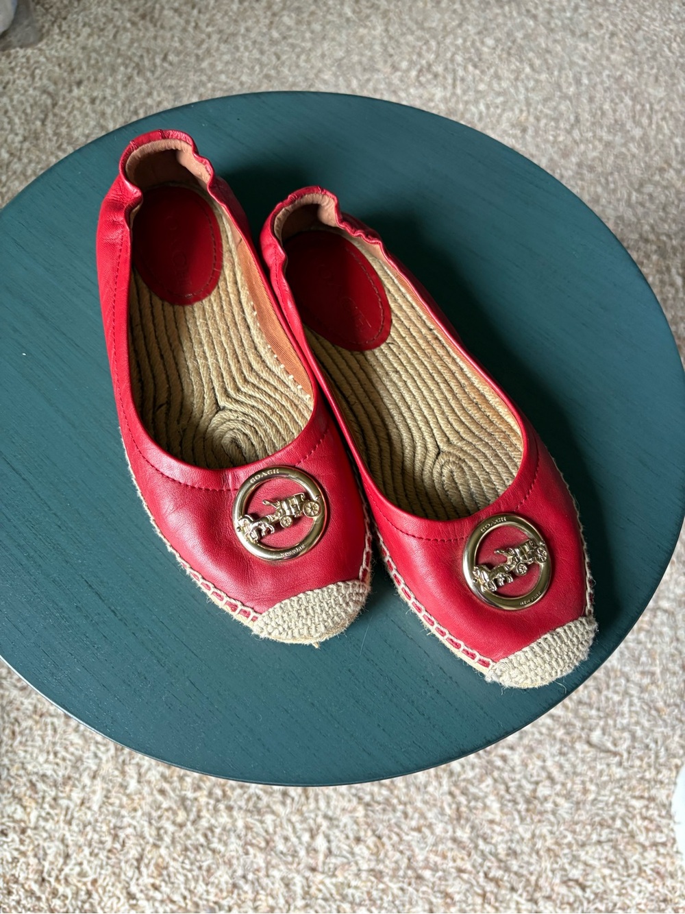 Coach Red Leather Espadrille Flats